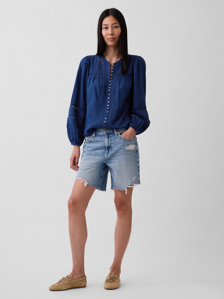 Lace-Trim Pintuck Top