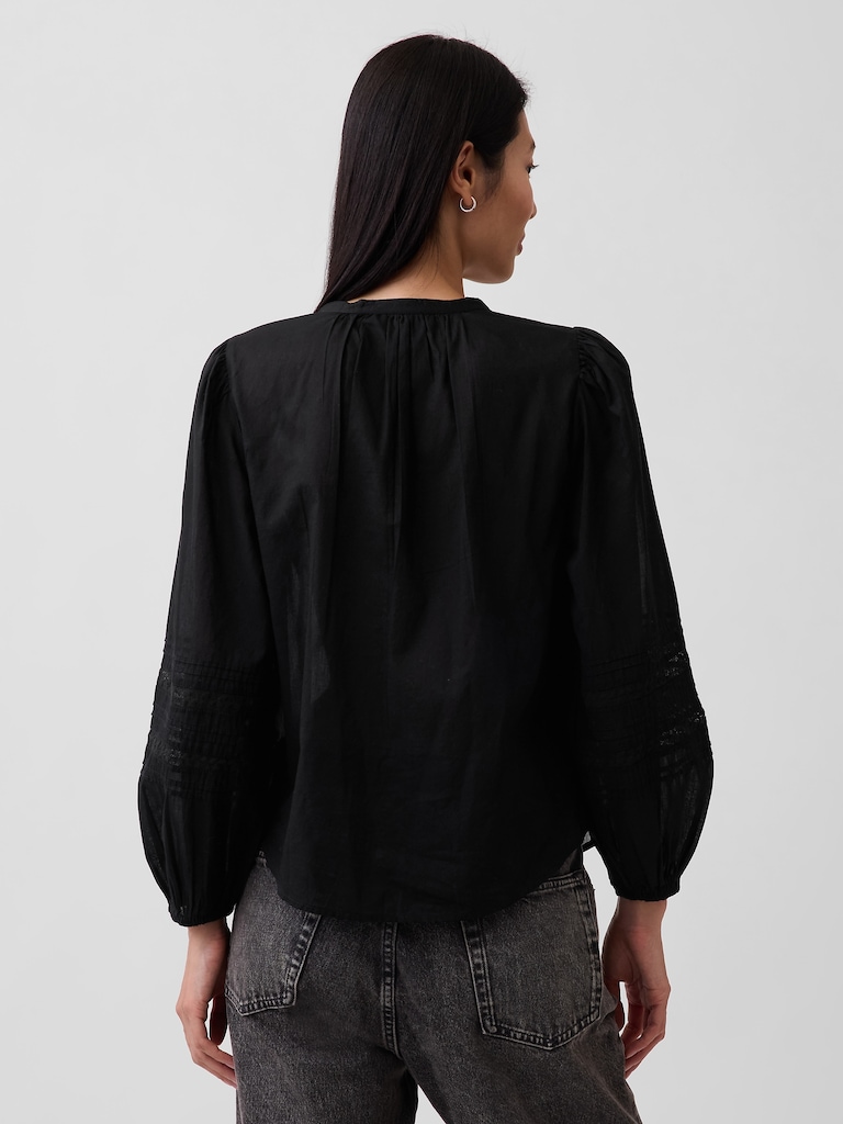 Lace-Trim Pintuck Top