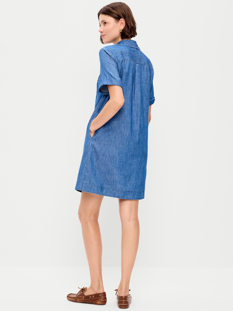 Short-Sleeve Mini Shirt Dress
