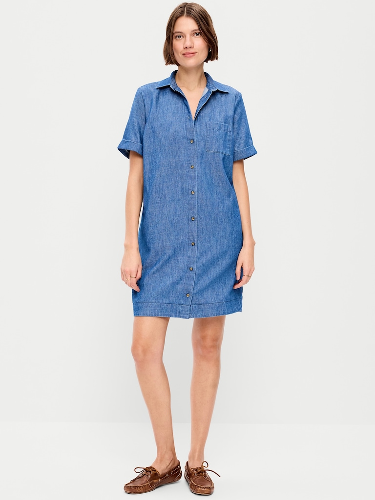Short-Sleeve Mini Shirt Dress