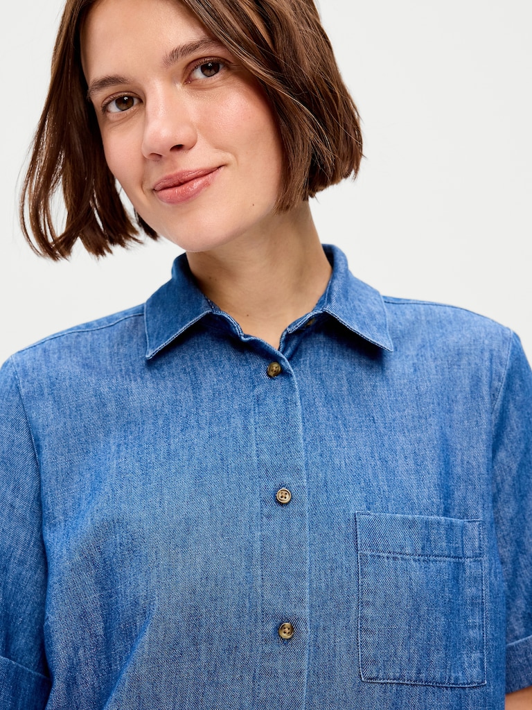 Short-Sleeve Mini Shirt Dress