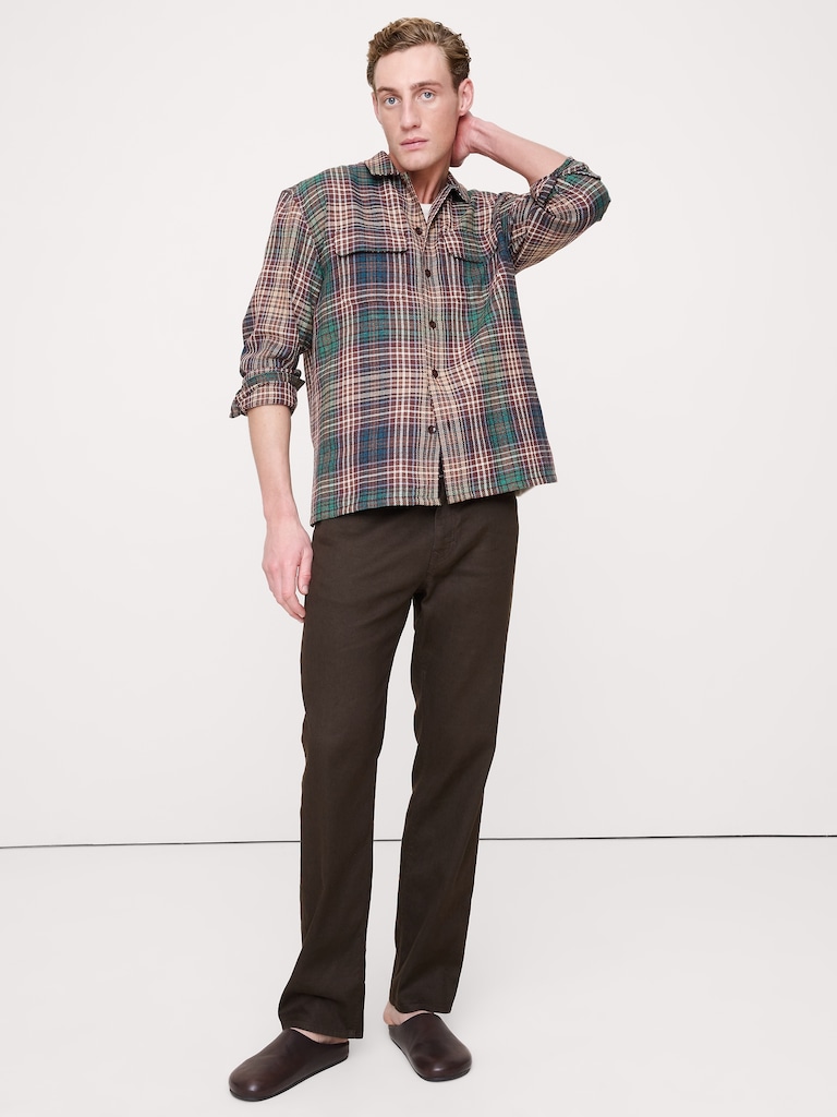 Straight Linen-Cotton Traveler Pant