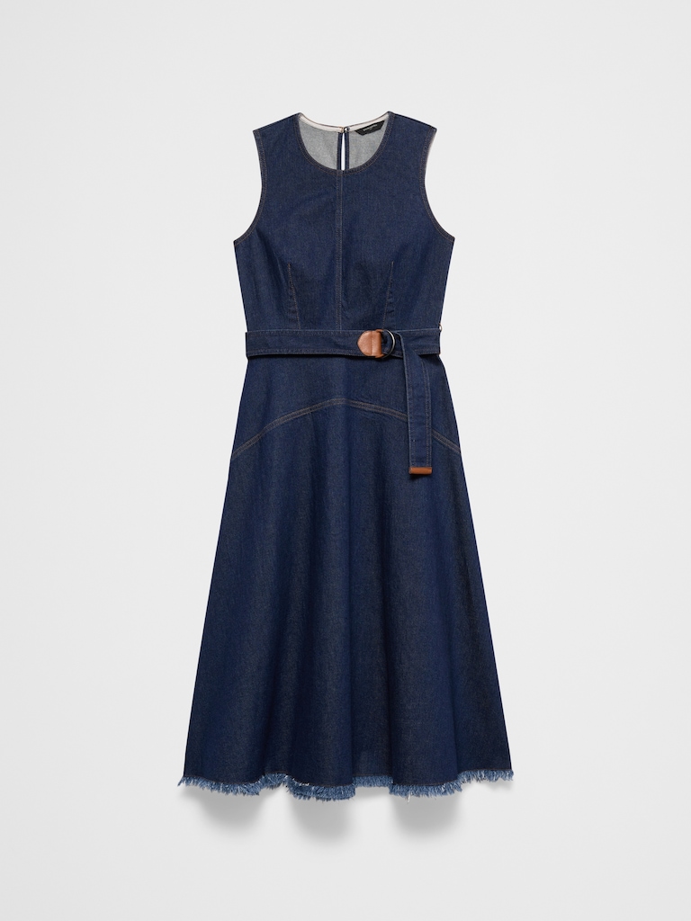Denim Belted Midi Dress