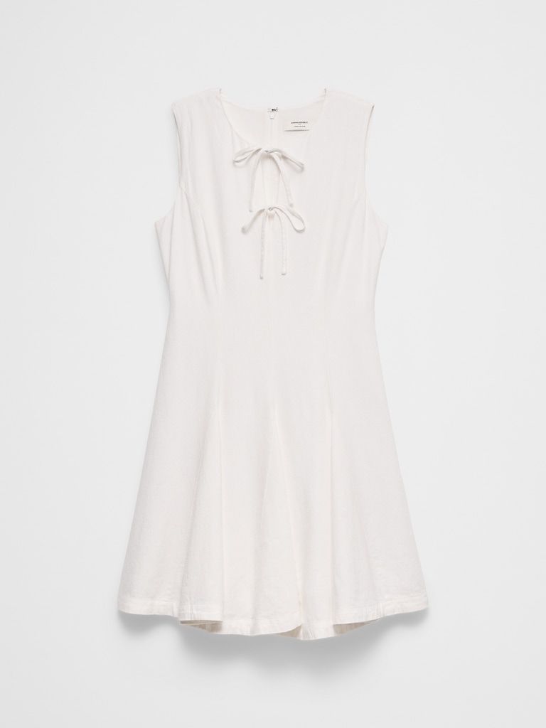Linen-Blend Tie-Front Mini Dress