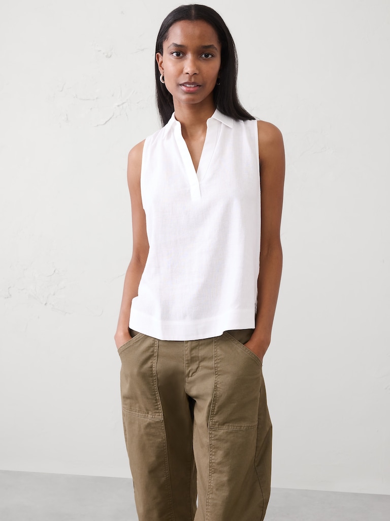 Linen-Blend Popover Top