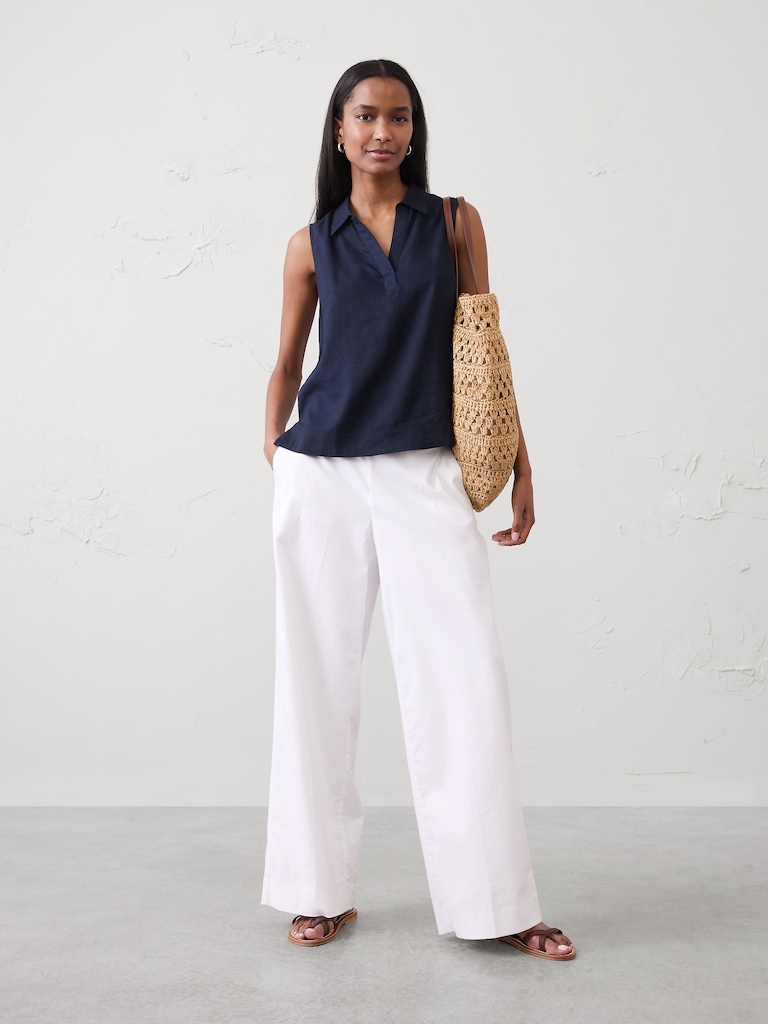 Linen-Blend Popover Top
