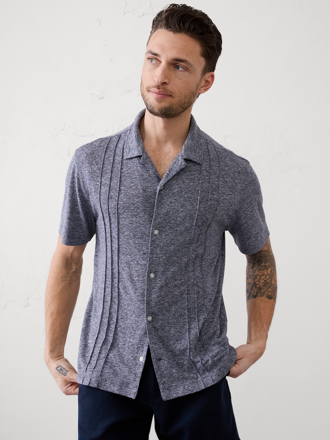 Standard-Fit Linen-Blend Pintuck Polo