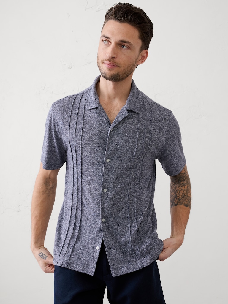 Standard-Fit Linen-Blend Pintuck Polo