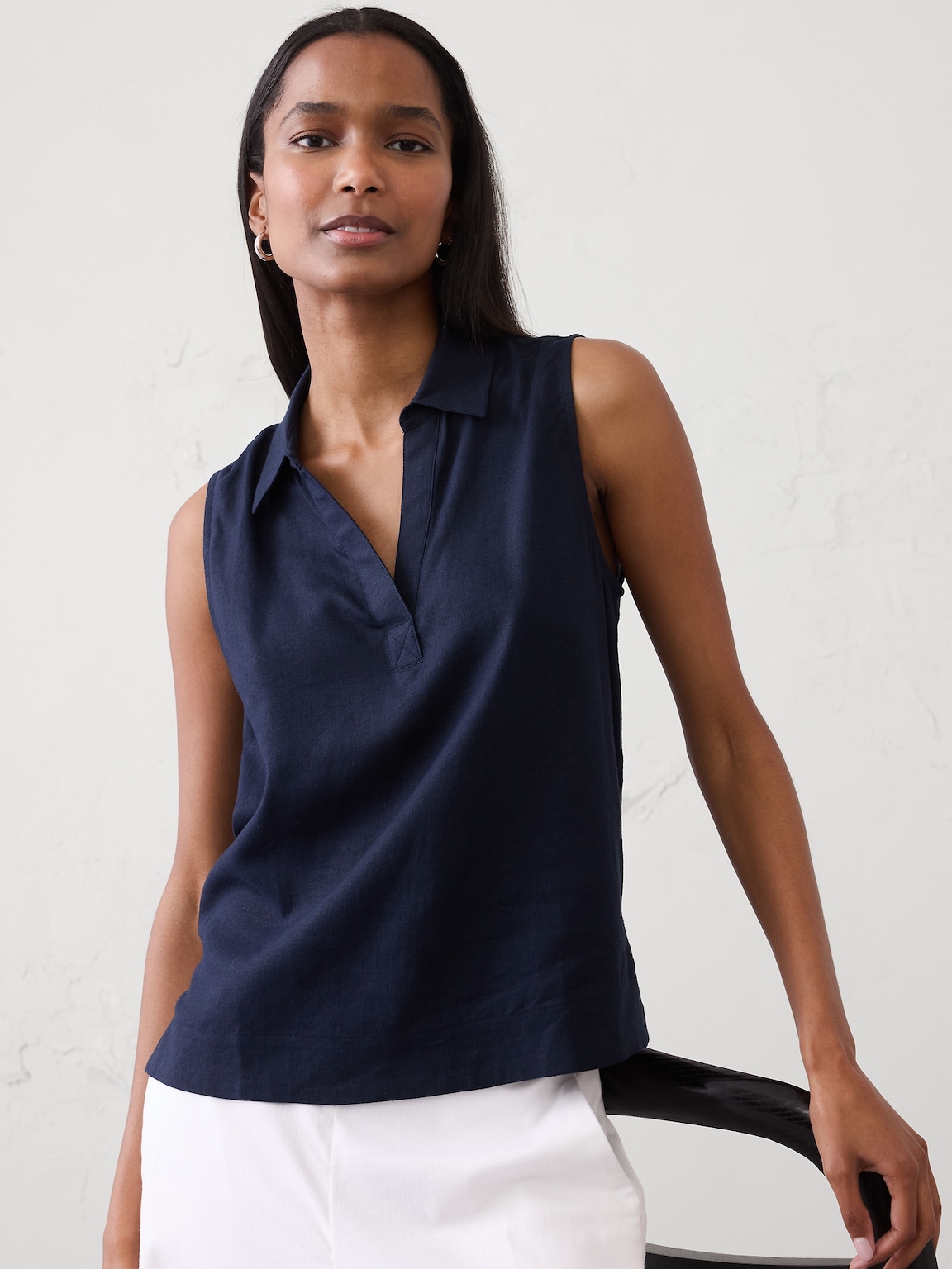 Linen-Blend Popover Top