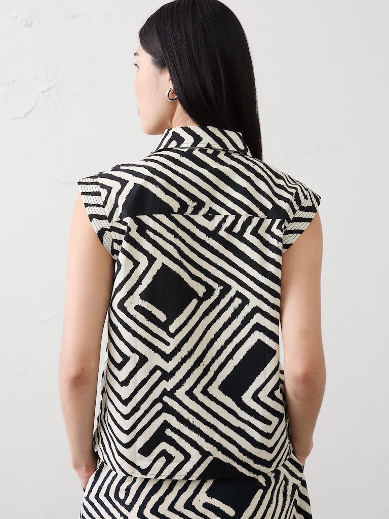 Trapunto Cap-Sleeve Shirt