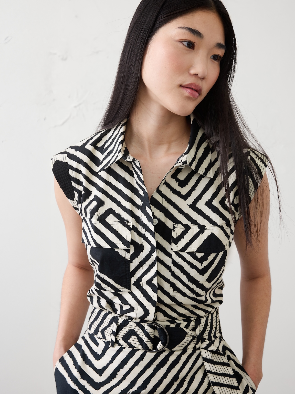 Trapunto Cap-Sleeve Shirt