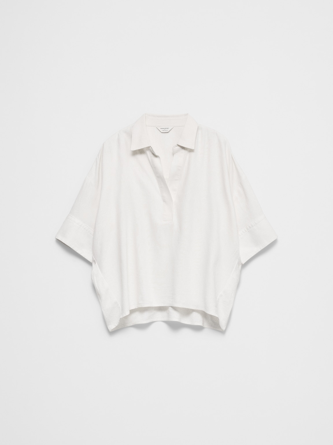 Linen-Blend Drapey Popover Shirt