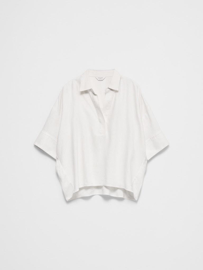 Linen-Blend Drapey Popover Shirt
