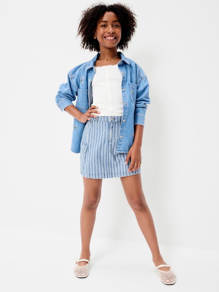 Striped Cargo Jean Skirt for Girls