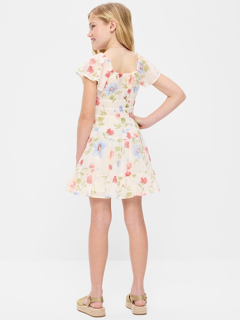 Fit and Flare Crinkle Gauze Tiered Dress for Girls