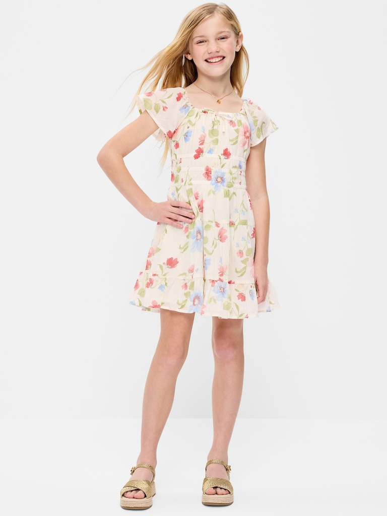 Fit and Flare Crinkle Gauze Tiered Dress for Girls