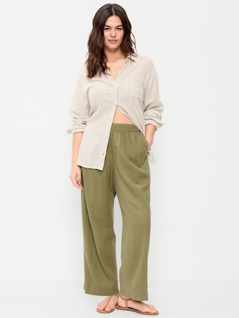 High-Waisted Linen-Blend Straight Ankle Pants