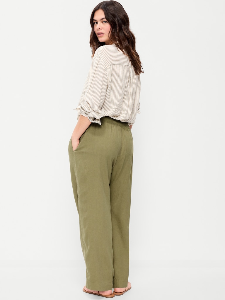 High-Waisted Linen-Blend Straight Ankle Pants