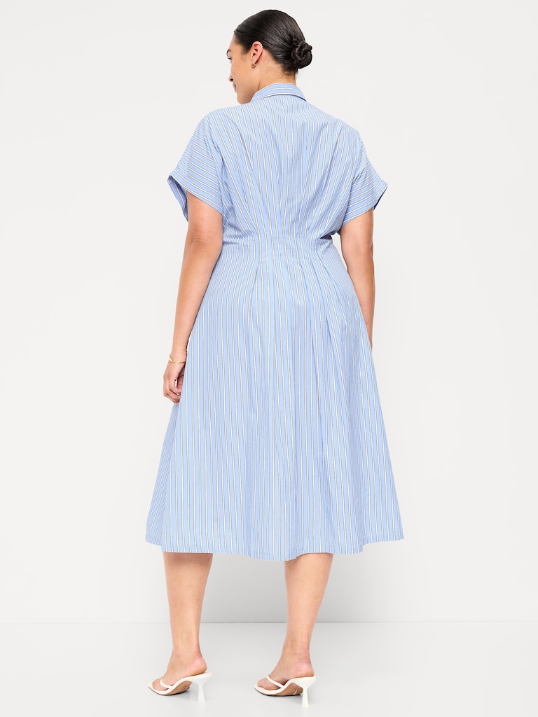 Pintuck-Waist Midi Shirt Dress