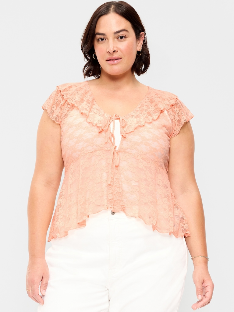 Open-Front Lace Ruffle Top