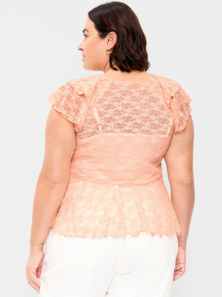 Open-Front Lace Ruffle Top