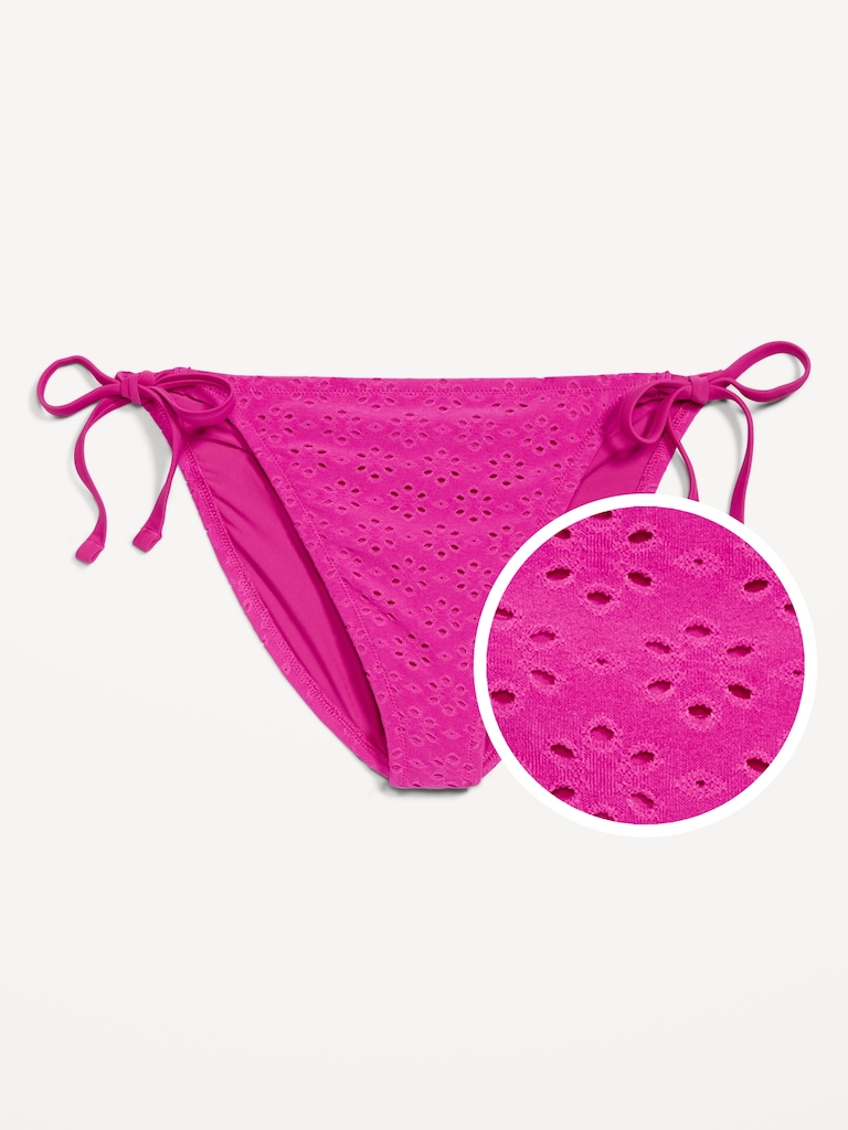 Eyelet String Bikini Swim Bottoms