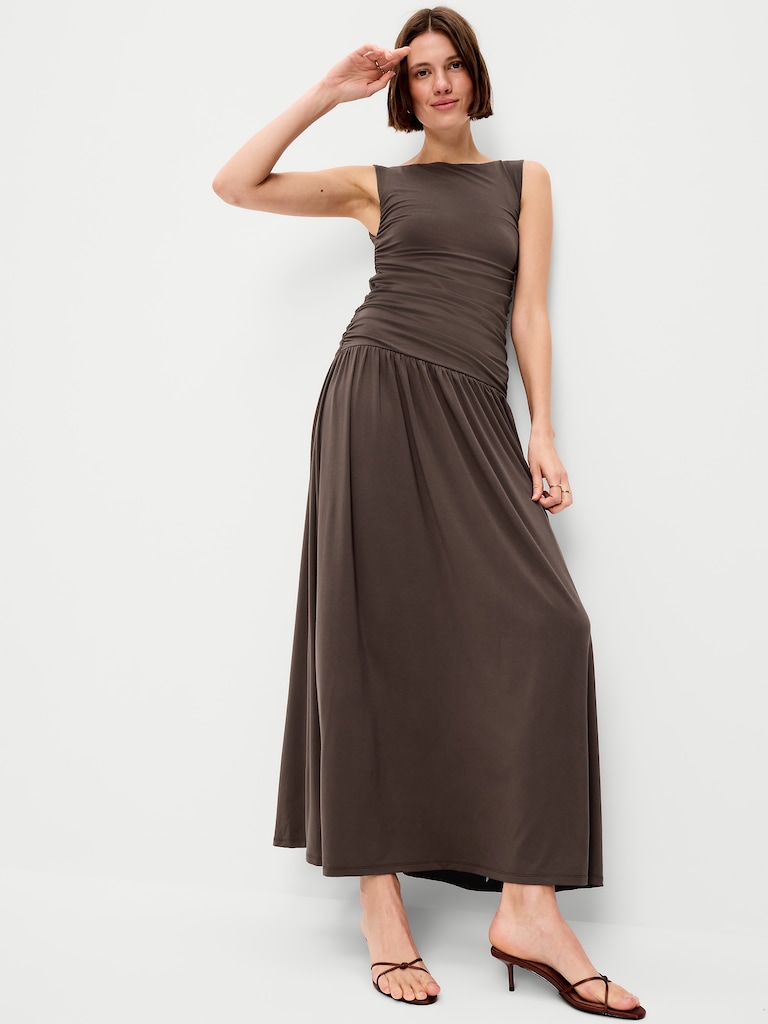 Fit & Flare Drop-Waist Maxi Dress