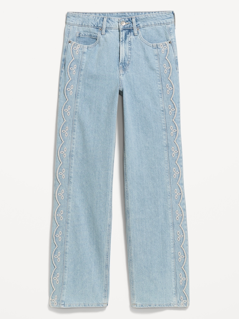 Extra High-Waisted Embroidered Wide-Leg Jeans