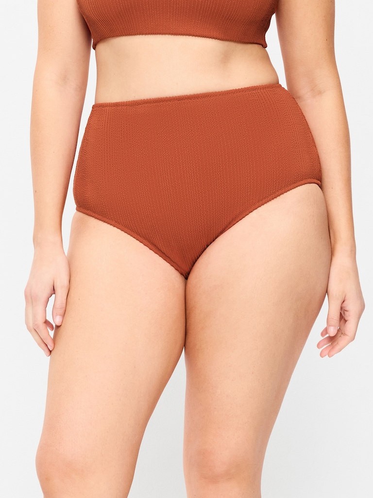 High-Waisted Ribbed Bikini Swim Bottoms
