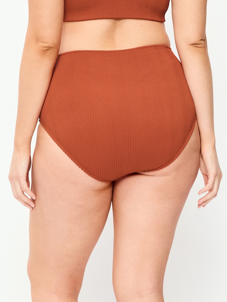 High-Waisted Ribbed Bikini Swim Bottoms