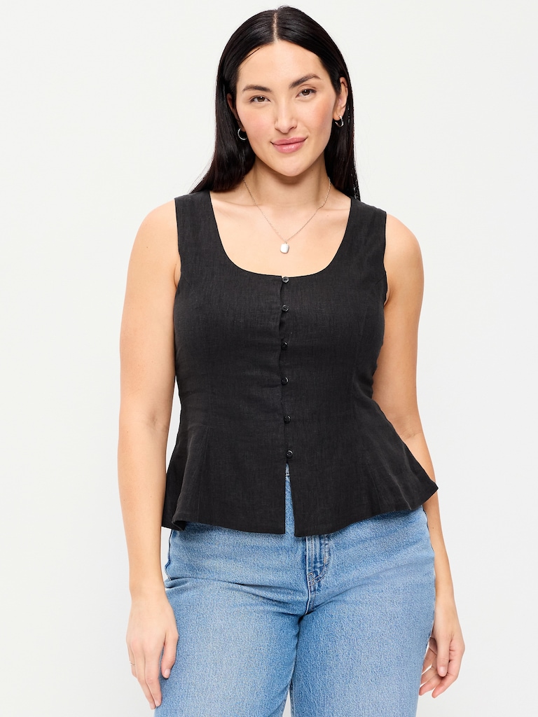 Haut boutonné en mélange de lin
