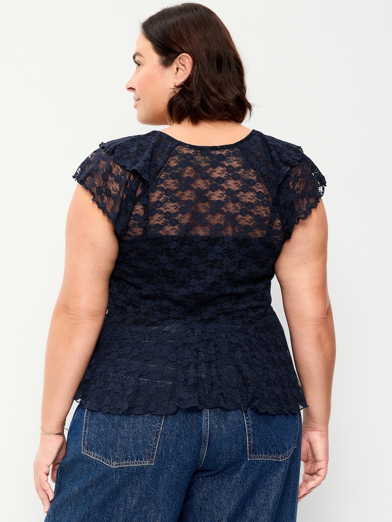 Open-Front Lace Ruffle Top