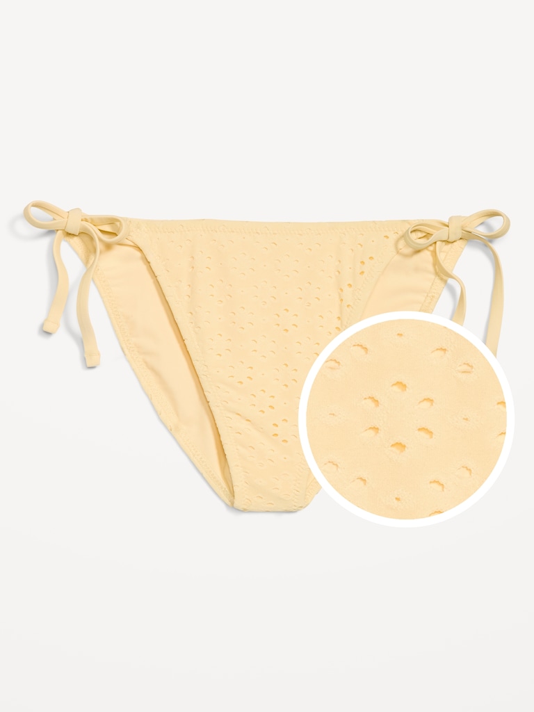 Eyelet String Bikini Swim Bottoms