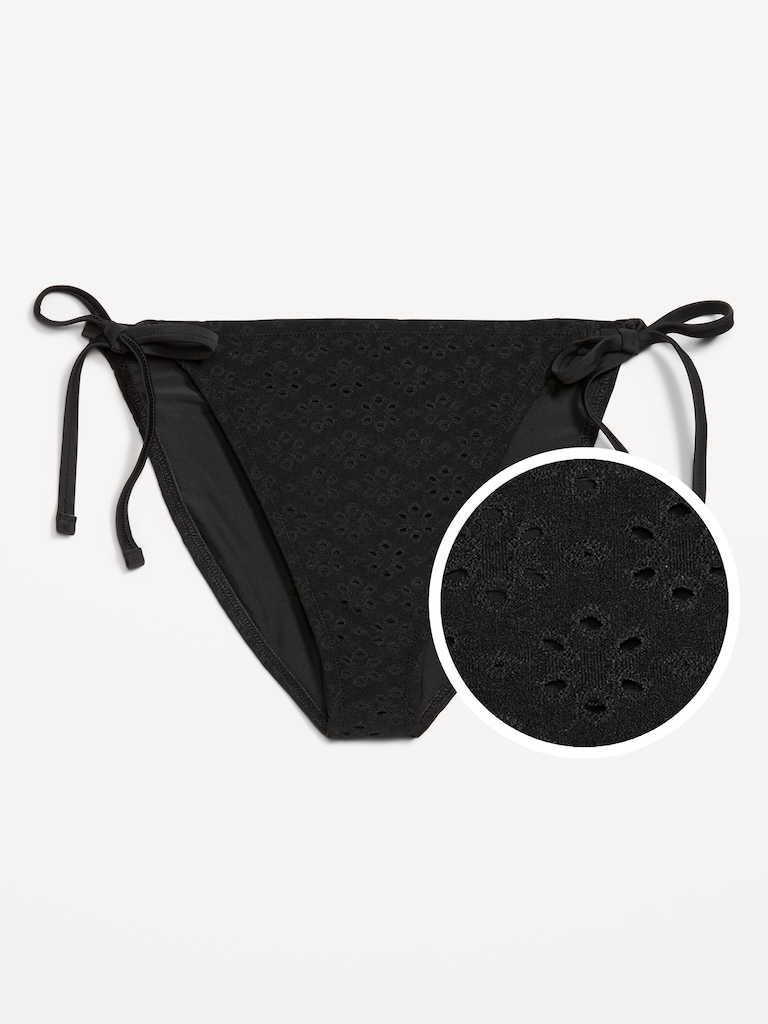 Eyelet String Bikini Swim Bottoms
