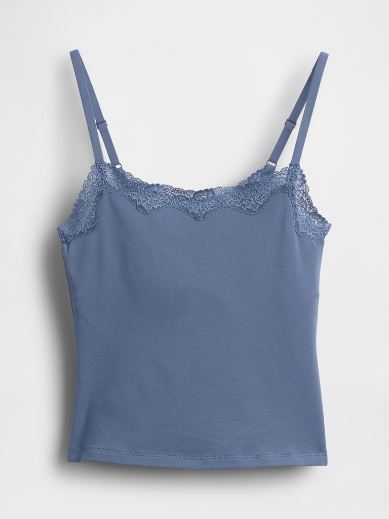 Organic Stretch Cotton Lace-Trim Cami
