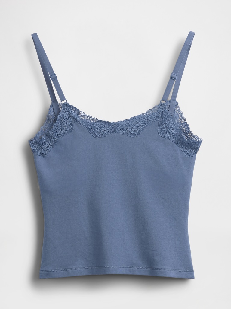 Organic Stretch Cotton Lace-Trim Cami