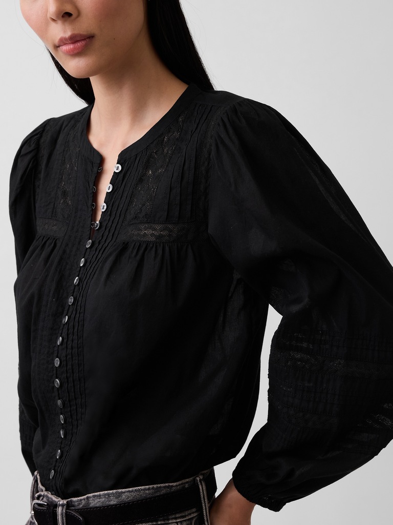 Lace-Trim Pintuck Top