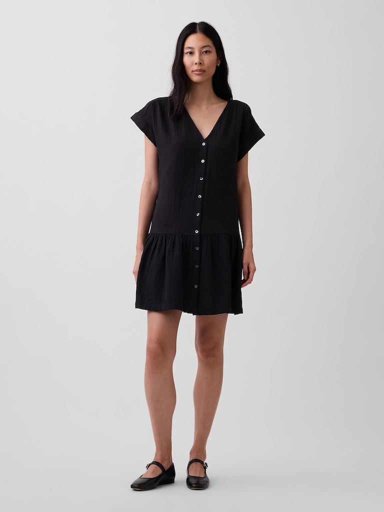 Cotton Gauze V-Neck Tunic Dress