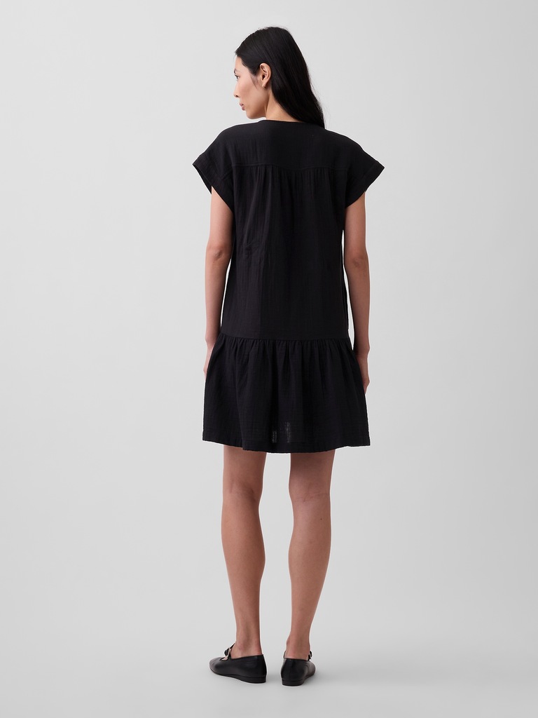 Cotton Gauze V-Neck Tunic Dress