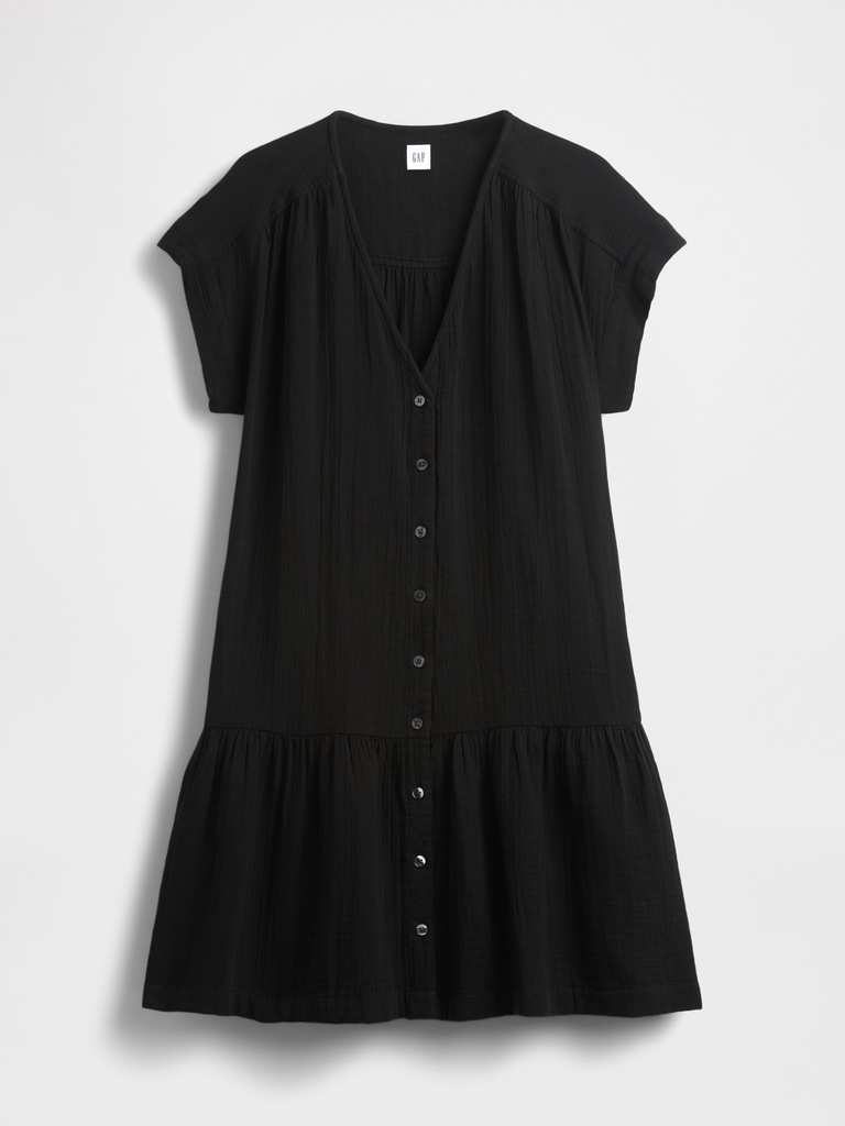 Cotton Gauze V-Neck Tunic Dress