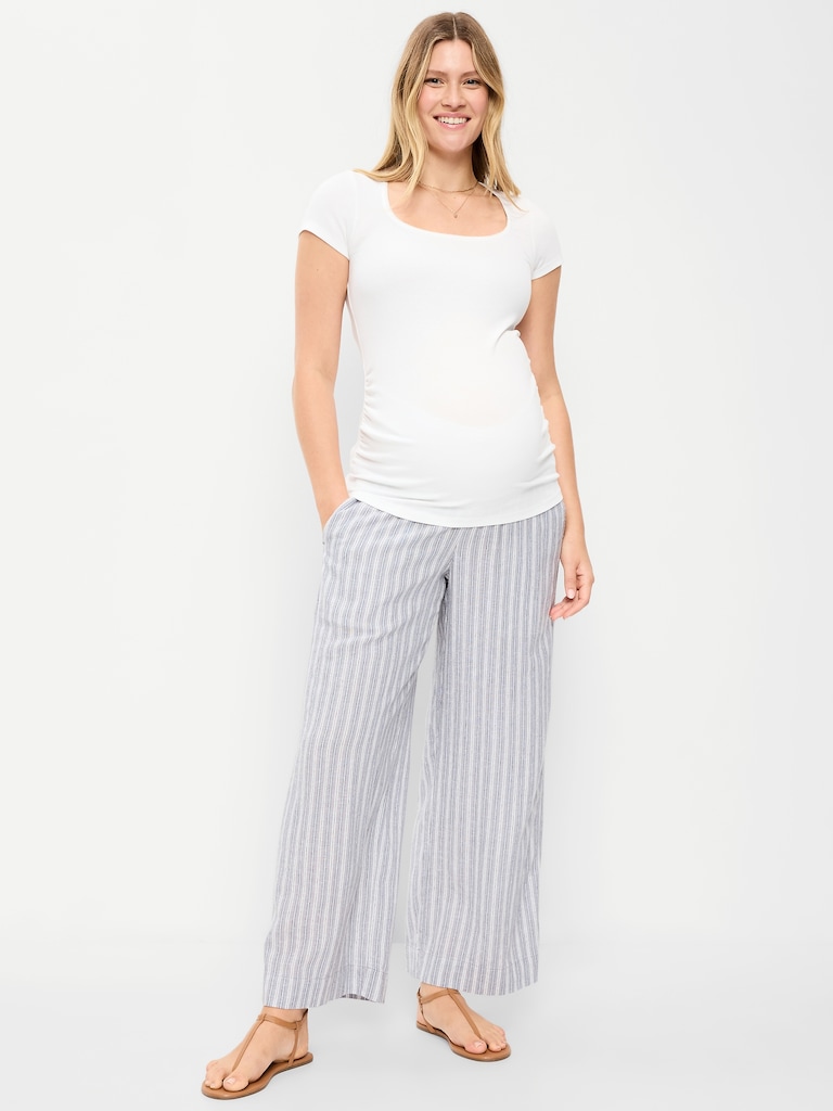 Maternity Rollover Waist Linen-Blend Wide-Leg Pants