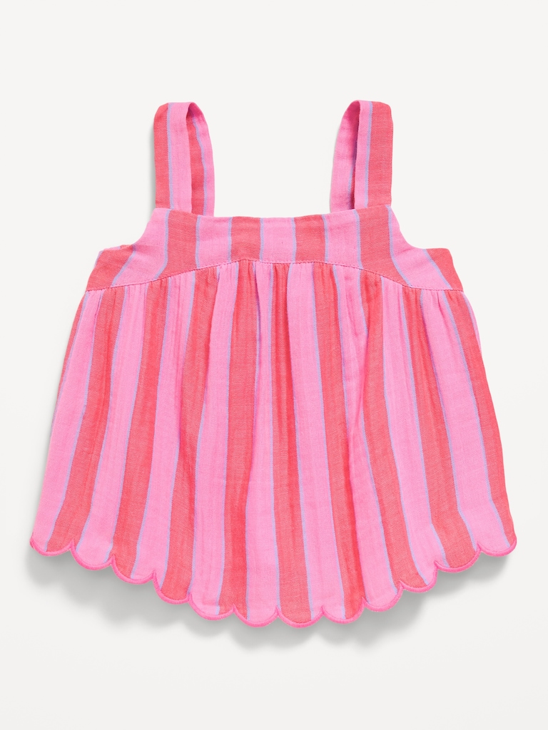 Sleeveless Double-Weave Scalloped-Hem Top for Toddler Girls