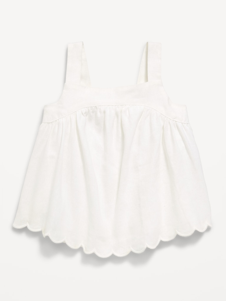 Sleeveless Linen-Blend Scalloped-Hem Top for Toddler Girls