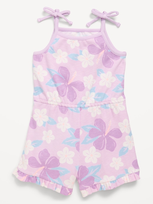 Printed Printed Sleeveless Ribbed Tie-Bow Romper for Toddler Girls under $10 clearance