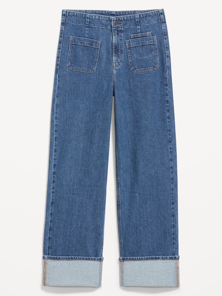 Curvy Extra High-Waisted Cuffed Wide-Leg Jeans