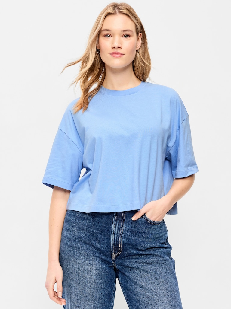 Vintage Crew-Neck Oversized Crop T-Shirt