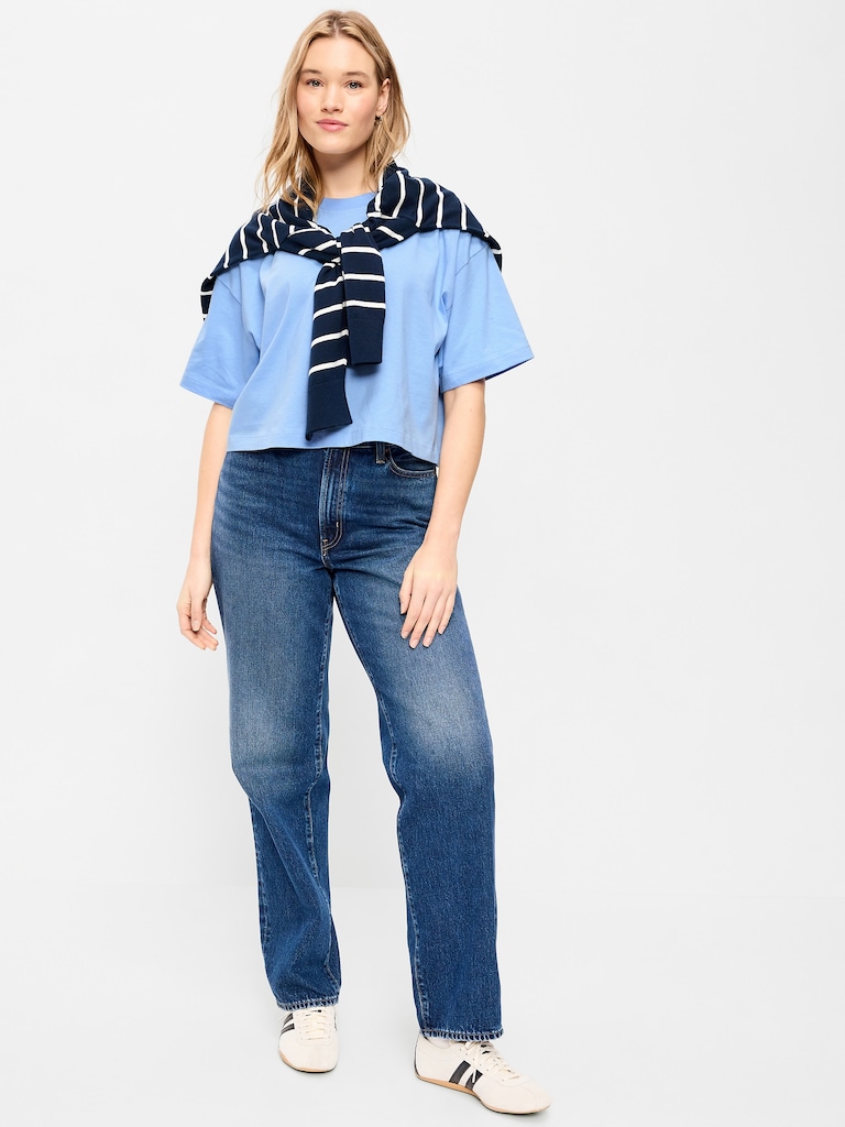 Vintage Crew-Neck Oversized Crop T-Shirt