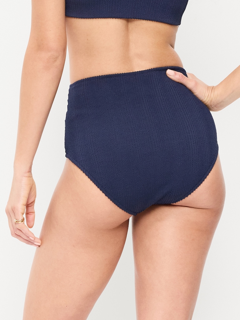 High-Waisted Ribbed Bikini Swim Bottoms