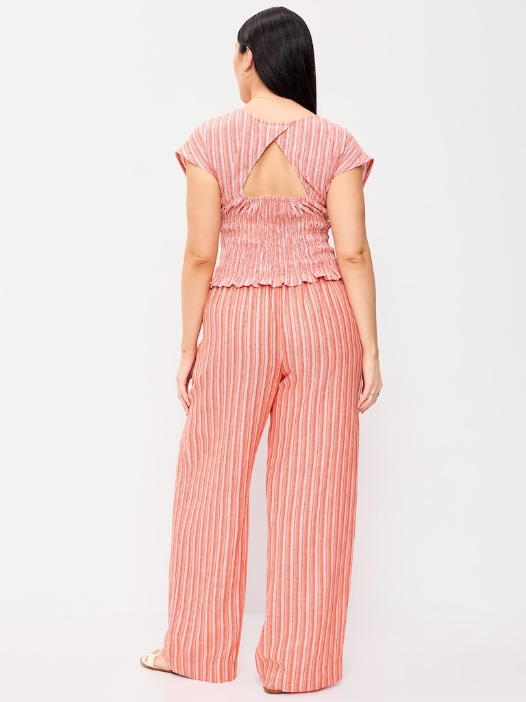 High-Waisted Linen-Blend Wide-Leg Pants