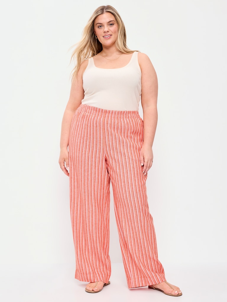High-Waisted Linen-Blend Wide-Leg Pants